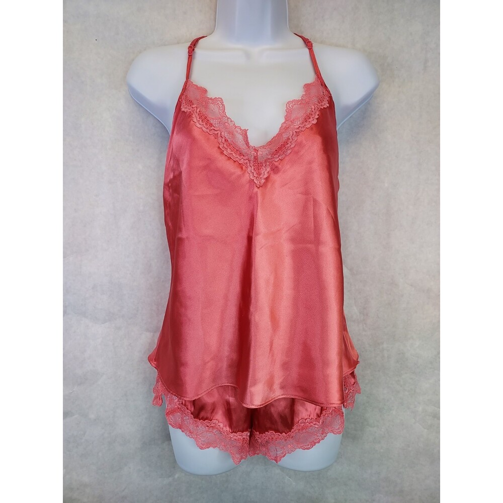 In Bloom Jonquil Lace Trim Camisole & Shorts Set Women's M Satin Pajama Lingerie